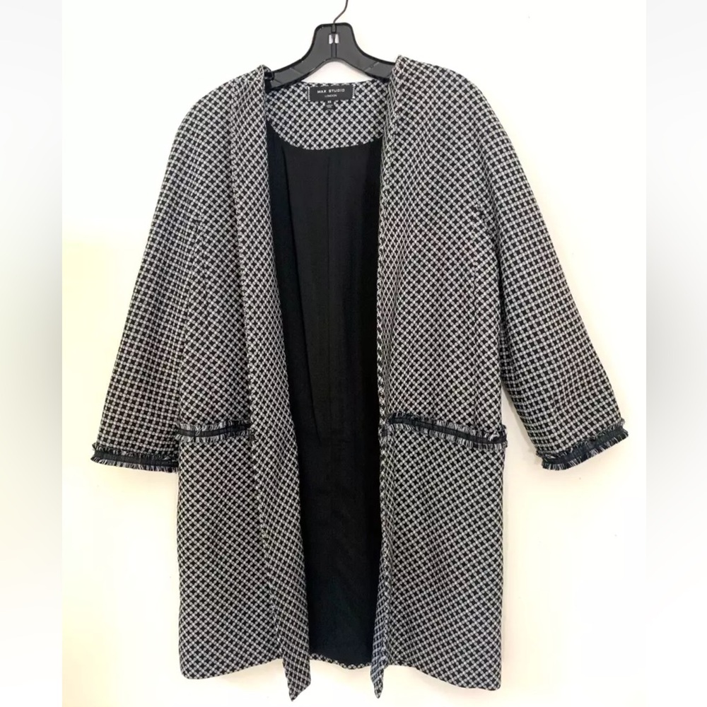 Max Studio London Jacket 3/4 Sleeve Pockets Lined Collarless Coat Size XS